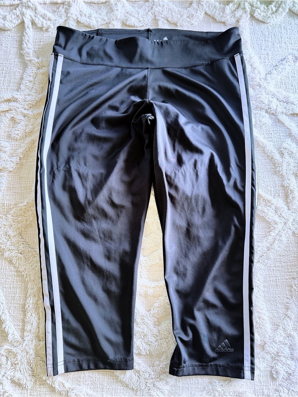 Adidas Climalite Women’s XL Black 3 Stripe Capri Running Leggings